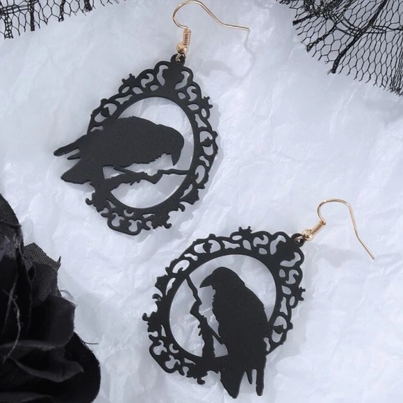 Black Crow Earrings - Picture 3 of 5